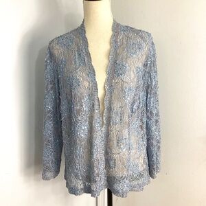VTG 80-S KAREN MILLER  PLUS 20W SPECIAL EVENT BLUE LACE CARDIGAN BEADS S…